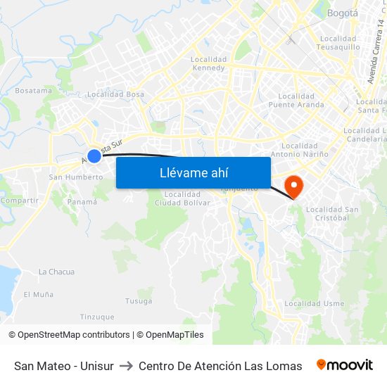 San Mateo - Unisur to Centro De Atención Las Lomas map