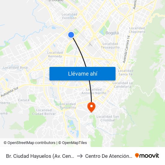 Br. Ciudad Hayuelos (Av. Centenario - Kr 78g) to Centro De Atención Las Lomas map