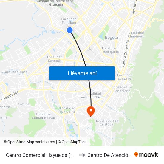 Centro Comercial Hayuelos (Av. C. De Cali - Cl 20) to Centro De Atención Las Lomas map