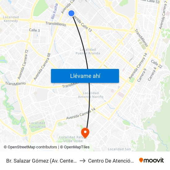 Br. Salazar Gómez (Av. Centenario - Kr 65) (A) to Centro De Atención Las Lomas map