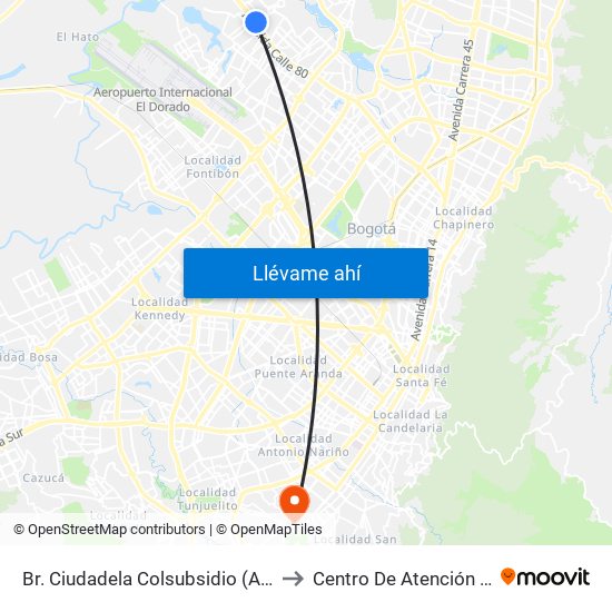 Br. Ciudadela Colsubsidio (Ac 80 - Kr 112a) to Centro De Atención Las Lomas map