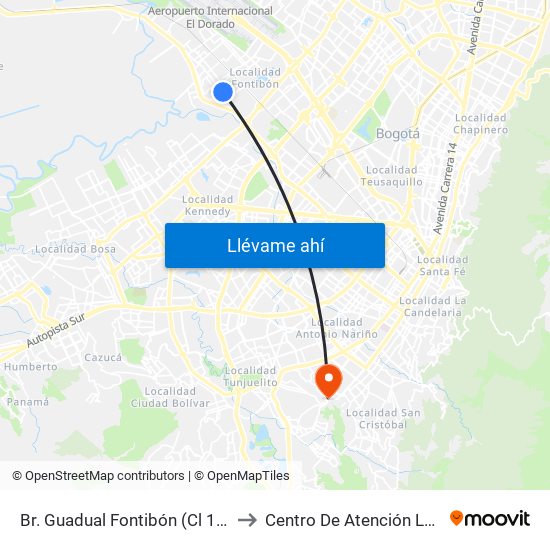Br. Guadual Fontibón (Cl 17 - Kr 96h) to Centro De Atención Las Lomas map