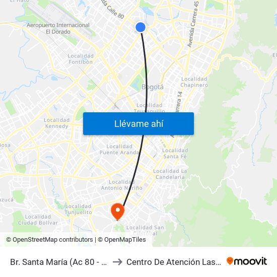 Br. Santa María (Ac 80 - Kr 73b) to Centro De Atención Las Lomas map