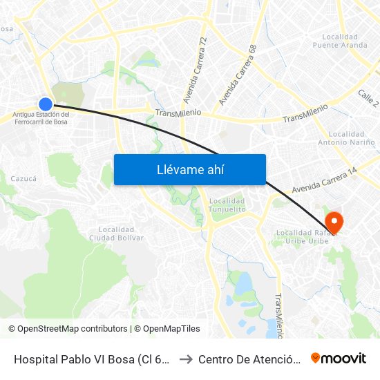 Hospital Pablo VI Bosa (Cl 63 Sur - Kr 77g) (A) to Centro De Atención Las Lomas map