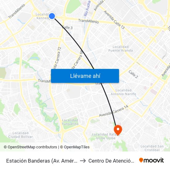 Estación Banderas (Av. Américas - Kr 78a) (A) to Centro De Atención Las Lomas map