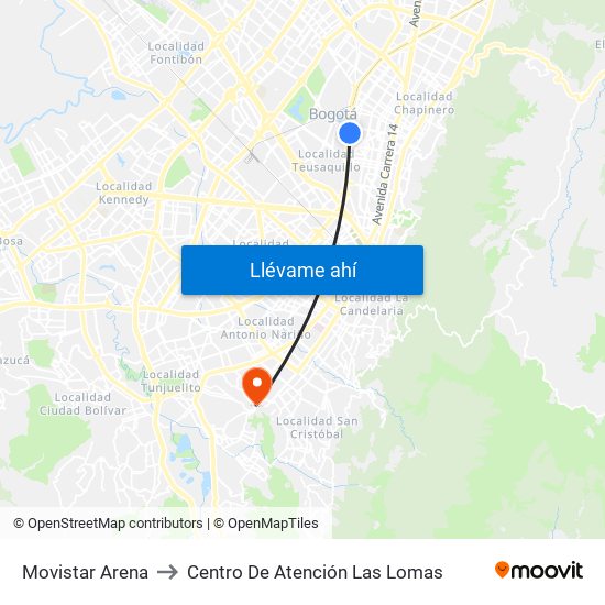 Movistar Arena to Centro De Atención Las Lomas map