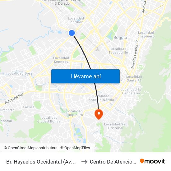 Br. Hayuelos Occidental (Av. Centenario - Kr 87) to Centro De Atención Las Lomas map