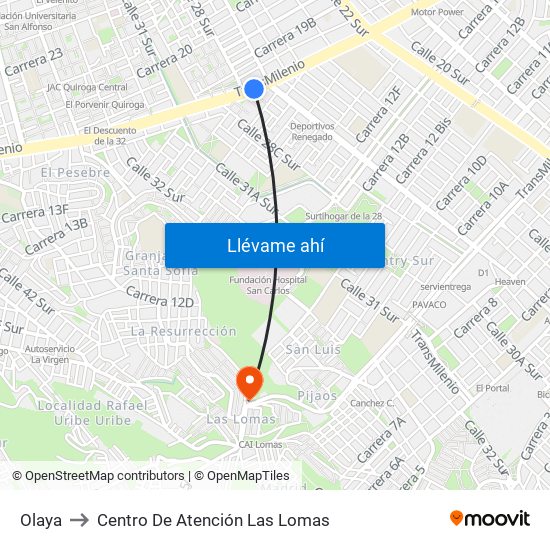 Olaya to Centro De Atención Las Lomas map