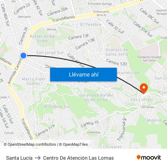 Santa Lucía to Centro De Atención Las Lomas map