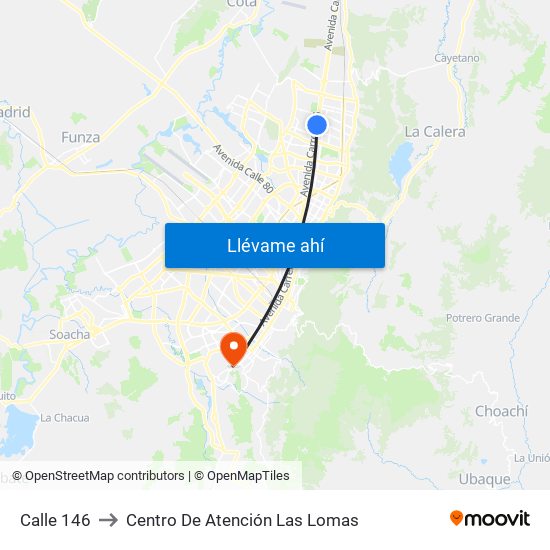 Calle 146 to Centro De Atención Las Lomas map