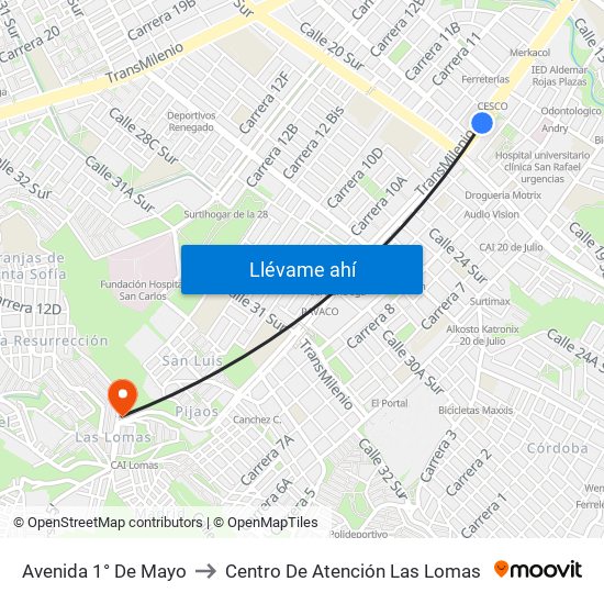 Avenida 1° De Mayo to Centro De Atención Las Lomas map