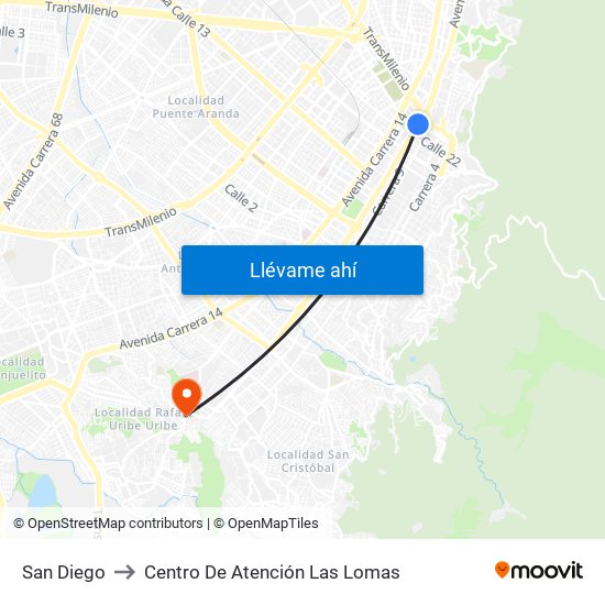 San Diego to Centro De Atención Las Lomas map