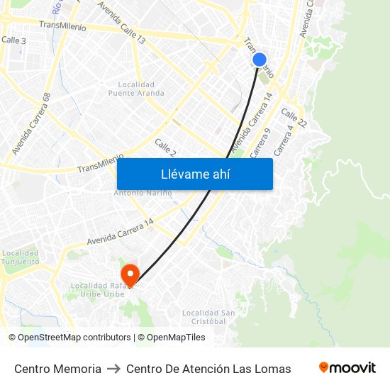 Centro Memoria to Centro De Atención Las Lomas map