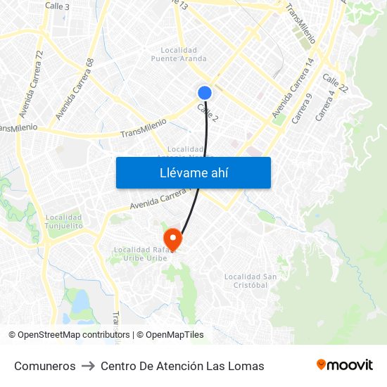 Comuneros to Centro De Atención Las Lomas map