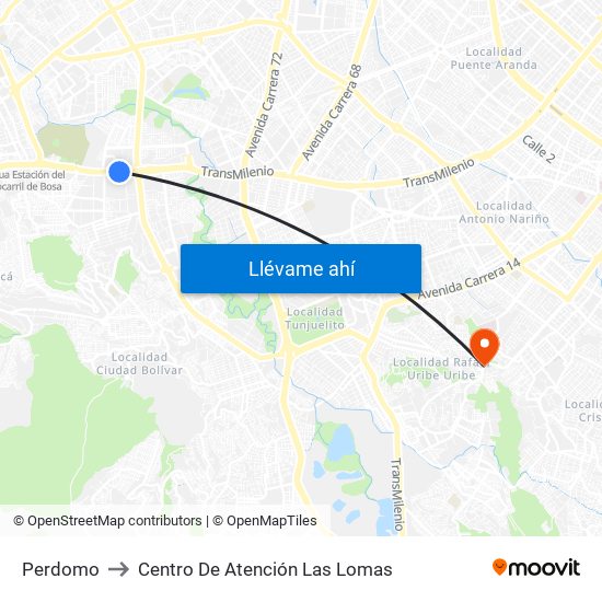 Perdomo to Centro De Atención Las Lomas map