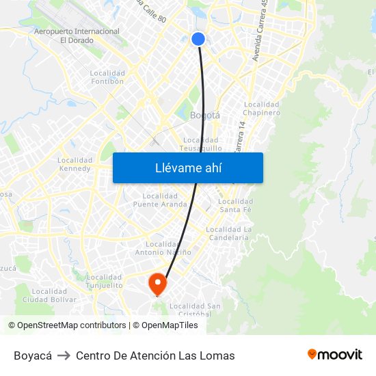 Boyacá to Centro De Atención Las Lomas map