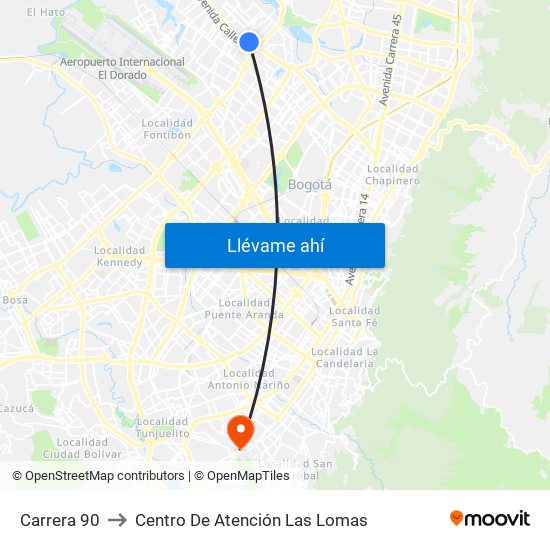 Carrera 90 to Centro De Atención Las Lomas map