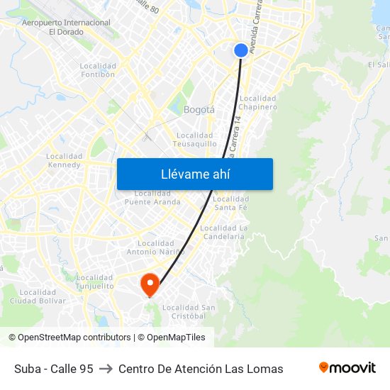 Suba - Calle 95 to Centro De Atención Las Lomas map