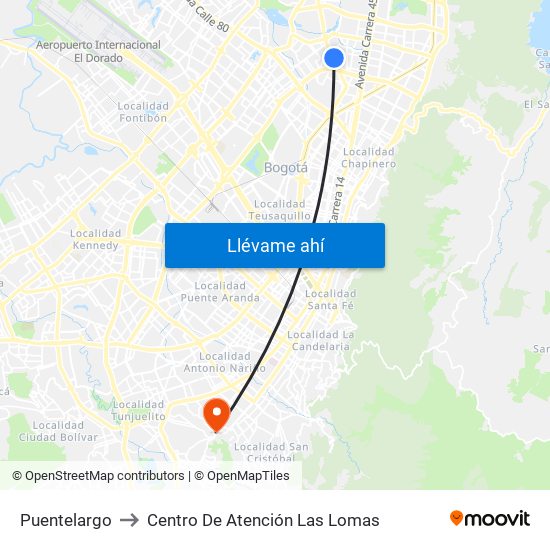 Puentelargo to Centro De Atención Las Lomas map