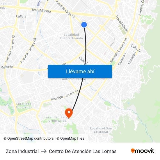 Zona Industrial to Centro De Atención Las Lomas map