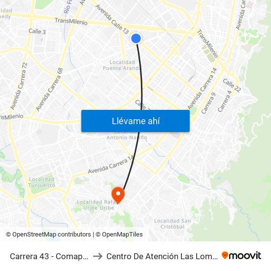 Carrera 43 - Comapan to Centro De Atención Las Lomas map
