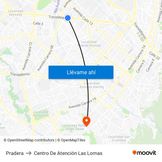 Pradera to Centro De Atención Las Lomas map