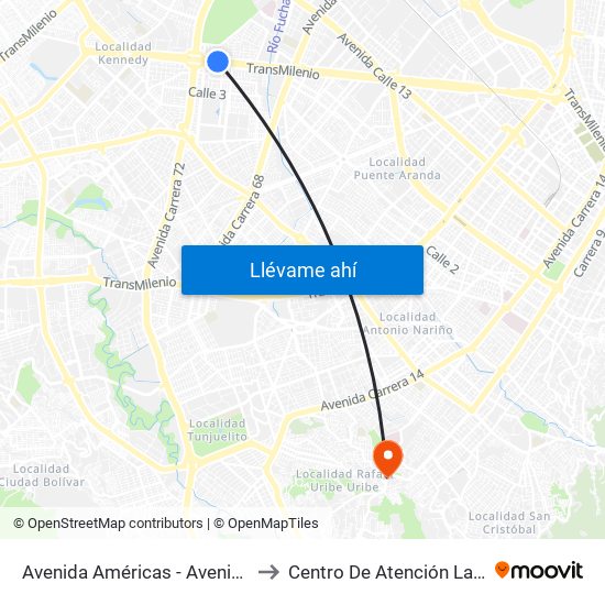 Avenida Américas - Avenida Boyacá to Centro De Atención Las Lomas map