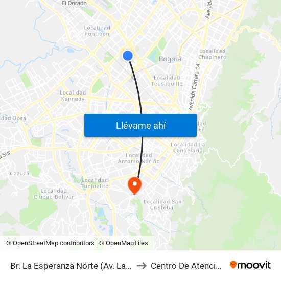 Br. La Esperanza Norte (Av. La Esperanza - Kr 69d) to Centro De Atención Las Lomas map