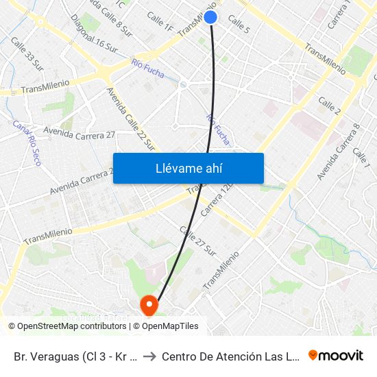Br. Veraguas (Cl 3 - Kr 29a) to Centro De Atención Las Lomas map