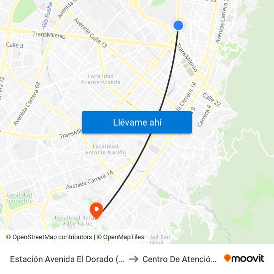 Estación Avenida El Dorado (Av. NQS - Cl 40a) to Centro De Atención Las Lomas map