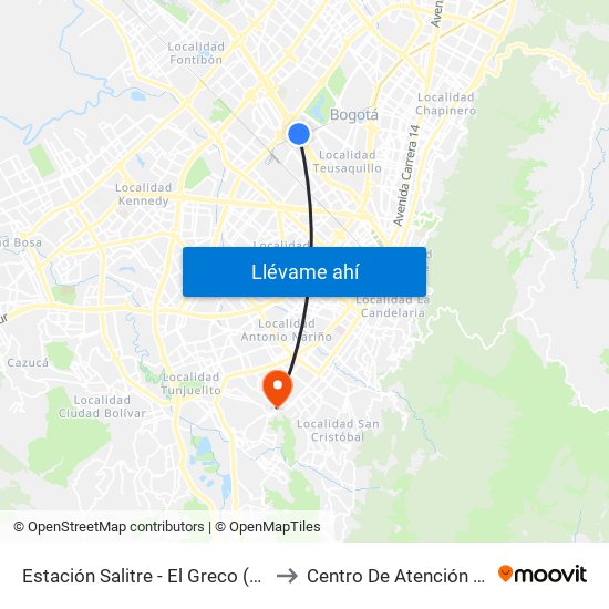 Estación Salitre - El Greco (Ac 26 - Ak 68) to Centro De Atención Las Lomas map