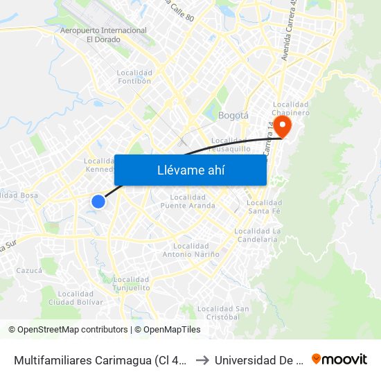 Multifamiliares Carimagua (Cl 40 Sur - Kr 73) to Universidad De La Salle map