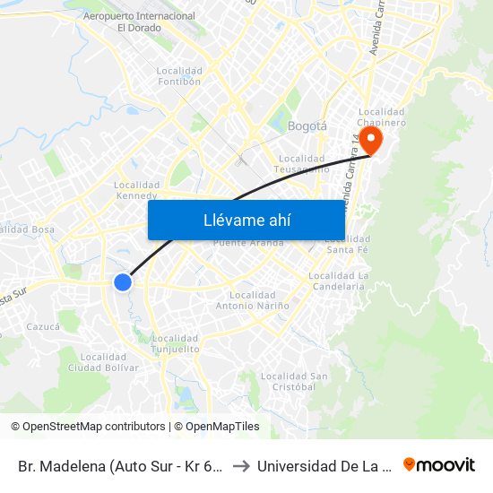 Br. Madelena (Auto Sur - Kr 64 Bis) to Universidad De La Salle map