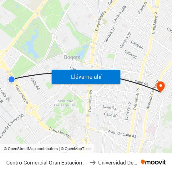 Centro Comercial Gran Estación (Ac 26 - Kr 60) to Universidad De La Salle map