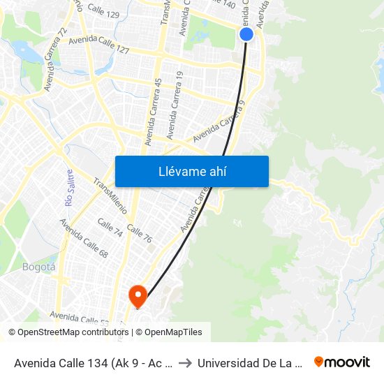 Avenida Calle 134 (Ak 9 - Ac 134) to Universidad De La Salle map