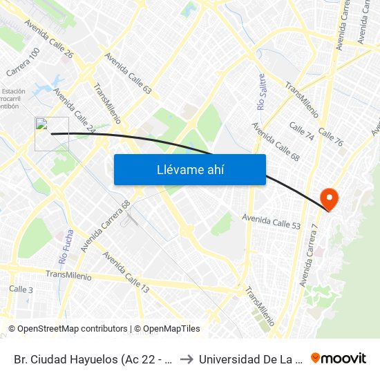 Br. Ciudad Hayuelos (Ac 22 - Kr 81) to Universidad De La Salle map