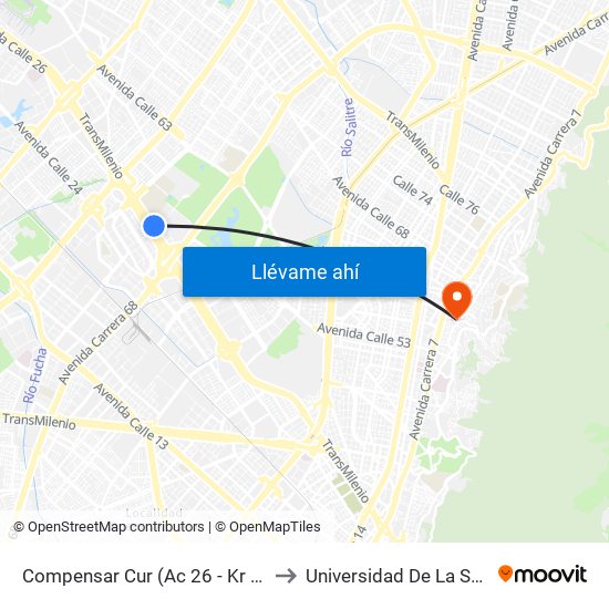 Compensar Cur (Ac 26 - Kr 69) to Universidad De La Salle map