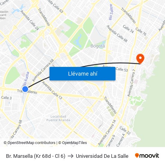 Br. Marsella (Kr 68d - Cl 6) to Universidad De La Salle map