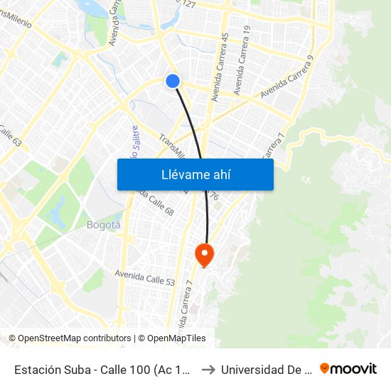 Estación Suba - Calle 100 (Ac 100 - Kr 62) (C) to Universidad De La Salle map