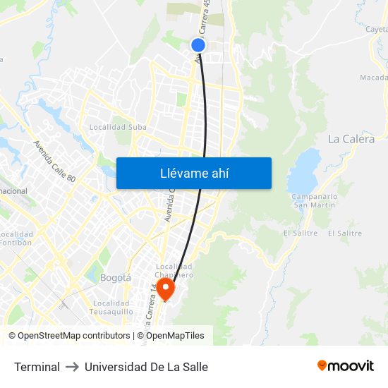 Terminal to Universidad De La Salle map