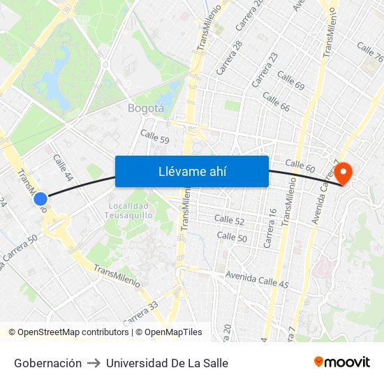 Gobernación to Universidad De La Salle map