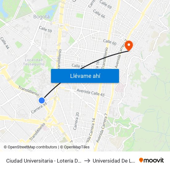 Ciudad Universitaria - Lotería De Bogotá to Universidad De La Salle map