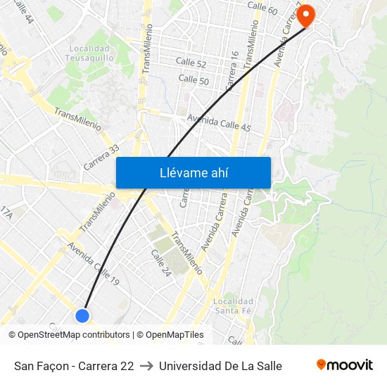 San Façon - Carrera 22 to Universidad De La Salle map