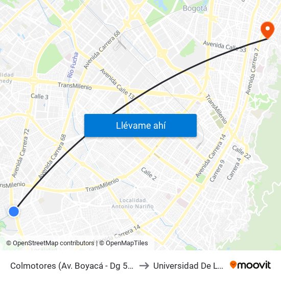 Colmotores (Av. Boyacá - Dg 53 Sur) (B) to Universidad De La Salle map