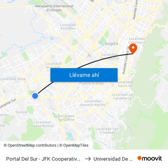 Portal Del Sur - JFK Cooperativa Financiera to Universidad De La Salle map