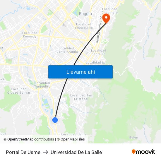 Portal De Usme to Universidad De La Salle map