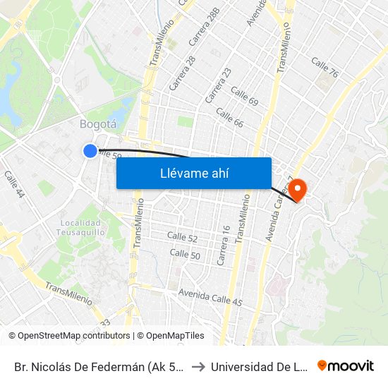 Br. Nicolás De Federmán (Ak 50 - Cl 59) to Universidad De La Salle map