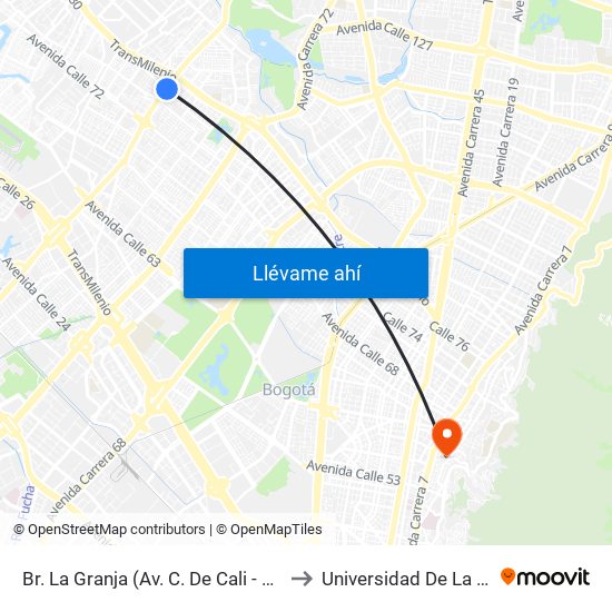 Br. La Granja (Av. C. De Cali - Cl 76a) to Universidad De La Salle map