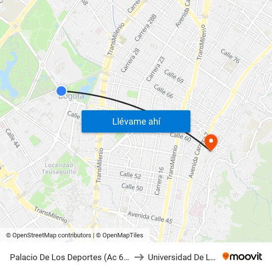Palacio De Los Deportes (Ac 63 - Kr 56) to Universidad De La Salle map