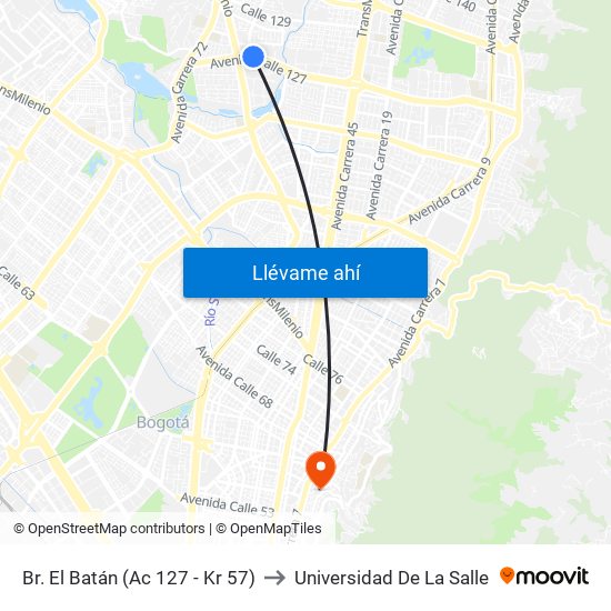 Br. El Batán (Ac 127 - Kr 57) to Universidad De La Salle map